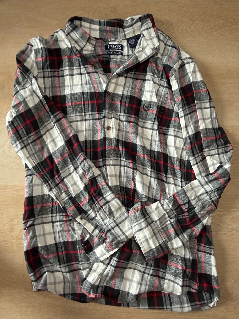 Chaps Men's Black, White & Red Plaid Casual Button-Down Shirt